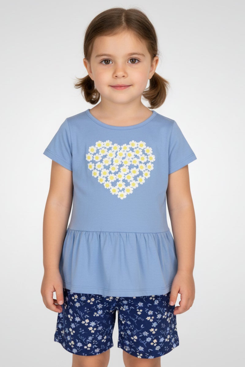 Freestyle طقم تي شيرت وشورت مزخرف بالأزهار للفتيات الصغيرات 4 قطع، متعدد الألوان - Image 1